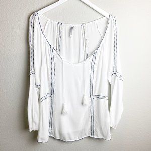 Monoreno White Embroidered Boho Blouse Top Size S
